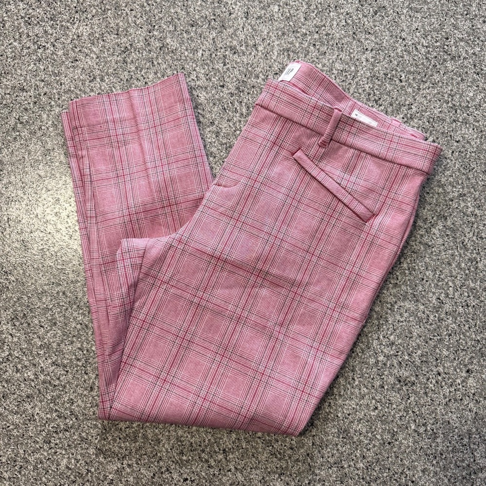 Gap Pants Womens 16 Signature Skinny Ankle Pink Plaid Stretch High Rise 27"